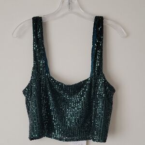 Show Me Your Mumu Women's Tara Green Sequin Crop Top- Size M